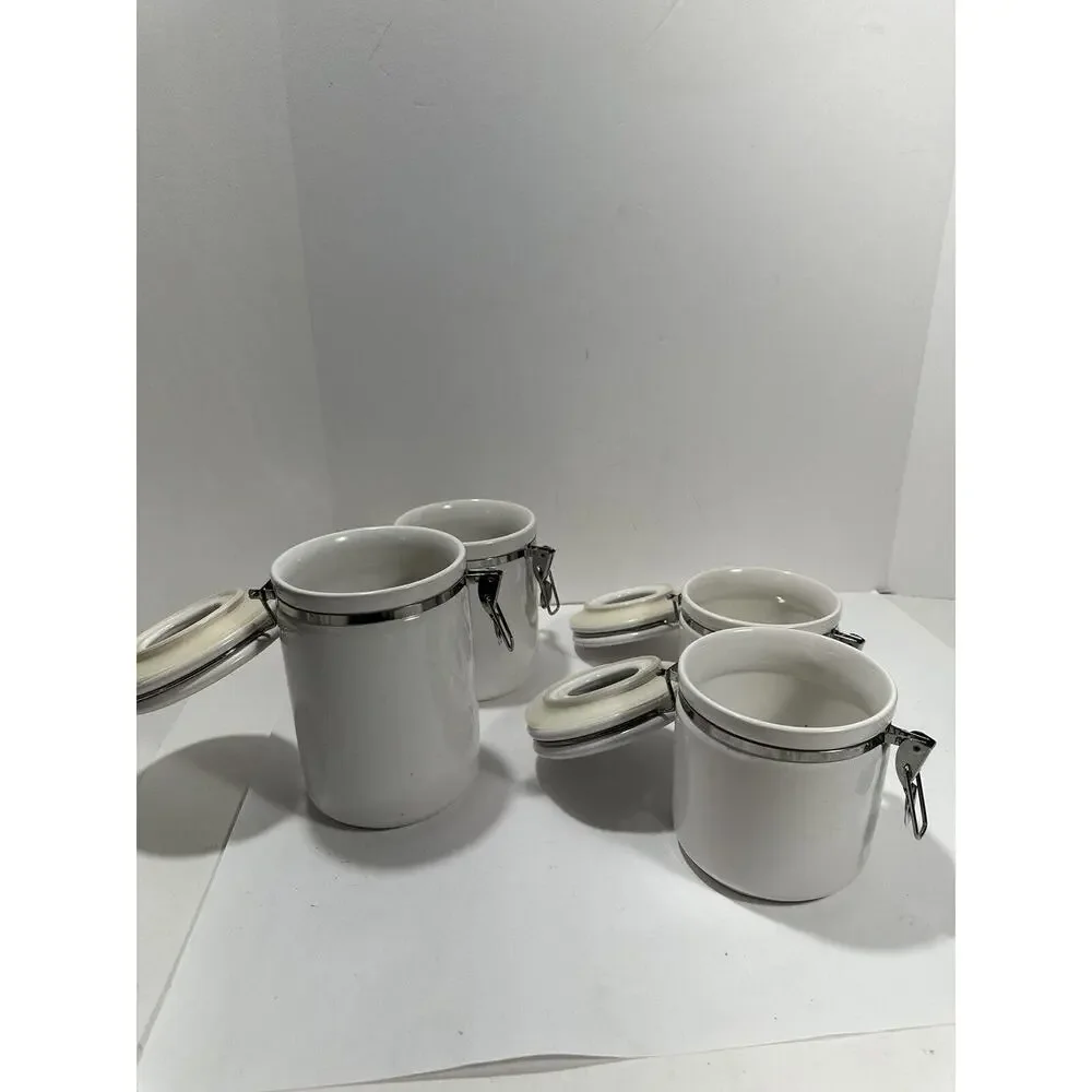 Linens N Things Set Of 4 Canisters Lock Jar airtight seal White Canister‎ Coffee